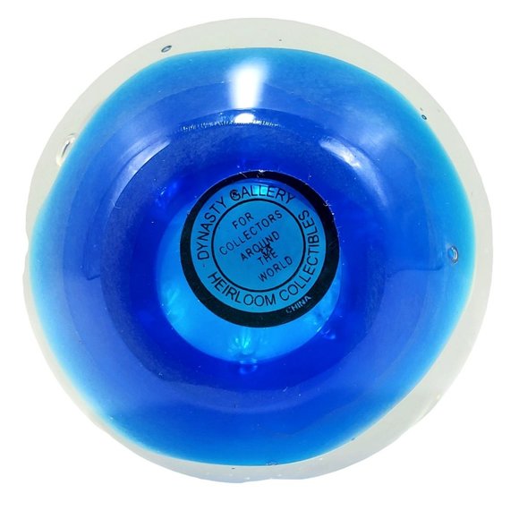 Dynasty Gallery Blue Controlled Bubble Blown Glass Paperweight Fountain Vintage - Picture 6 of 7